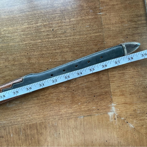 Vintage Buffalo & Indian Head Coin Concho Western Gray & Brown Leather Belt 34" - Picture 12 of 14